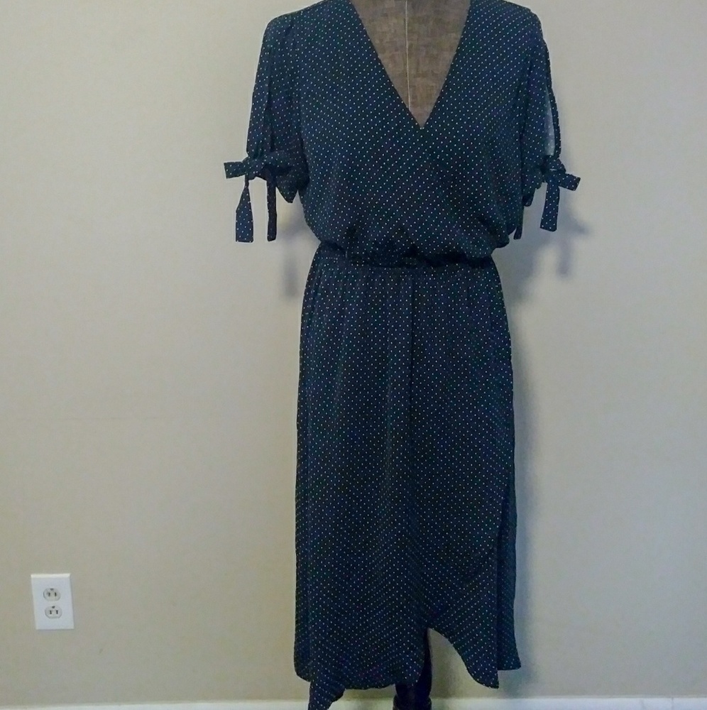 {One Clothing LA} Polka Dot Wrap Dress Navy Large